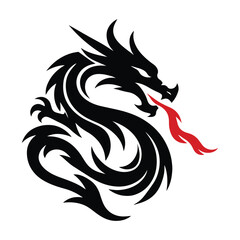 Black Tribal Dragon Tattoo with Red Flame