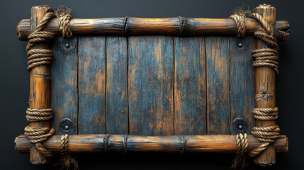 Rustic wooden sign with bamboo frame