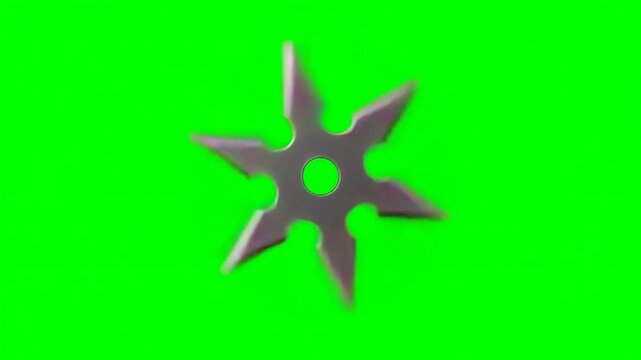Spinning ninja shuriken on green screen background, generative ai