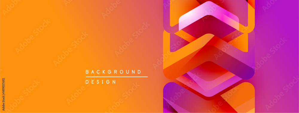 Fototapete Abstract gradient banner. Vivid orange transitions to purple. Geometric layers create dynamic visual effect. Text reads background design.