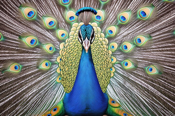 A proud peacock displaying its colorful feathers in a natural setting