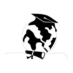 Global Education Concept with Globe and Graduation Cap Illustration