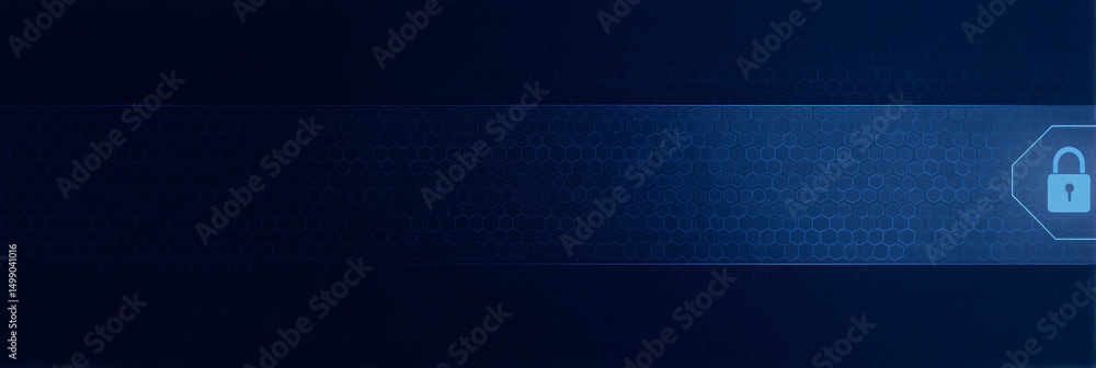 Poster digital security background with abstract patterns and a padlock symbol representing data protection