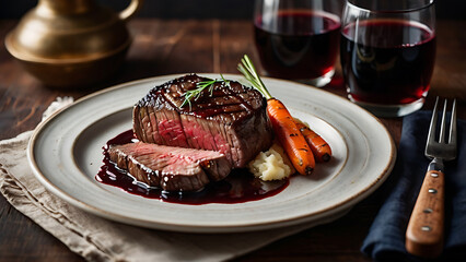 Steak Dinner with Wine and Carrots