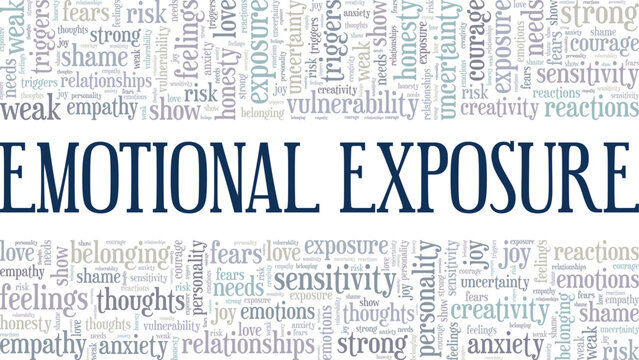 Emotional Exposure word cloud conceptual design isolated on white background.