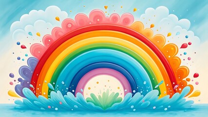 Vibrant Rainbow Splashing into Sparkling Water A Joyful Illustration