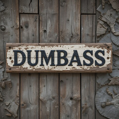 Aged and worn dumbass sign on wood