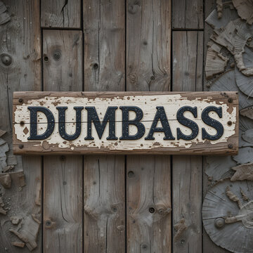 Aged and worn dumbass sign on wood