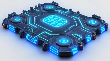 Fototapeta premium Futuristic Technology Platform with Glowing Blue Lights and High-Tech Elements
