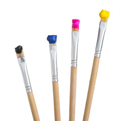 Brushes with different paints isolated on white