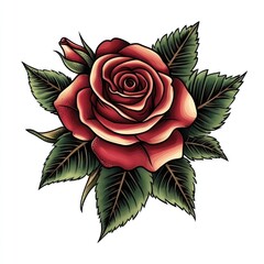 Tattoo illustration rose flower leaf art.