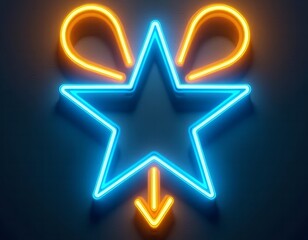 Obraz premium Neon star with arrows downloading concept