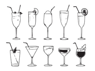 Elegant minimalist cocktail glass line art vector design