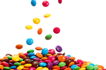 Fototapeta premium Colorful Candy Pile with Falling Sweets Delicious Chocolate Candies