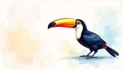 Obraz premium Colorful toucan bird illustration on soft watercolor background 