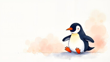 Penguin character walking on white background  
