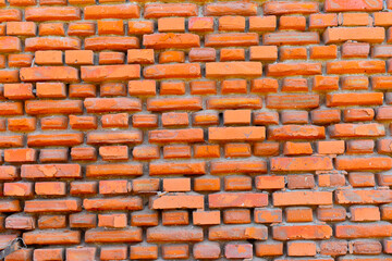 Red grunge brick wall, abstract background texture with old dirty and vintage style pattern