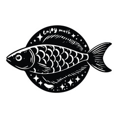 Detailed Black and White Fish with Circle and Star Elements vector art in adobe illustrator