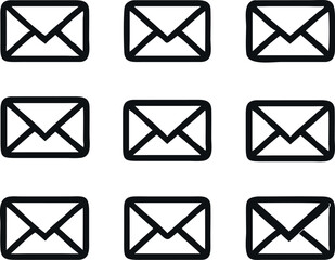 Nine Simple Black Line Email Envelopes Icons