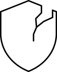 Cracked Shield Outline Linear Symbol for Graphic and Web Design, Apps, Adverts, Various Cards