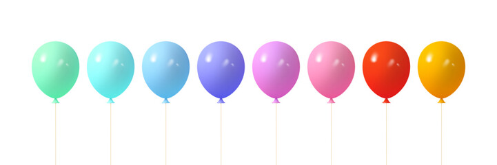 Vector 3d glossy colorful balloons. Decorative elements for party, birthday, anniversary celebrations.