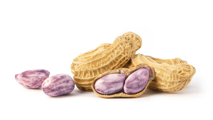 Boiled peanuts isolated on white background. Pile of peanuts