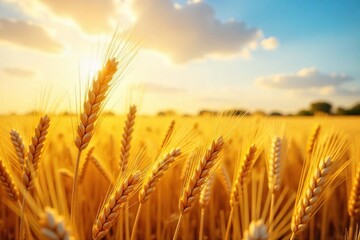 Golden wheat stalks heavy with grain, ready for harvest under a vibrant summer sun  A bountiful crop, ripe and ready for gathering  Abundant harvest, agricultural success ,  oats,  nature