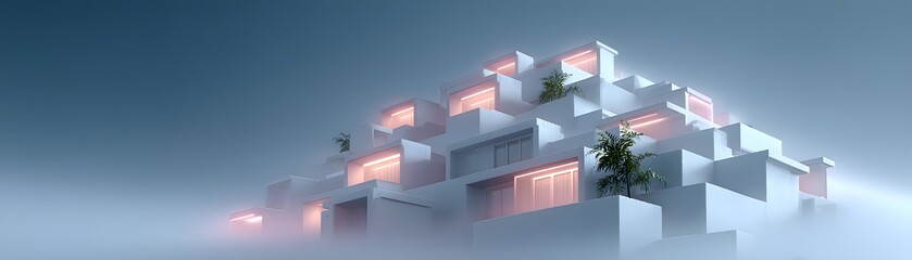 Fototapeta premium Overpopulated futuristic slums, intricate maze of interconnected homes stacked atop each other, glowing cables hanging between structures, street food vendors selling steaming meals, children playing