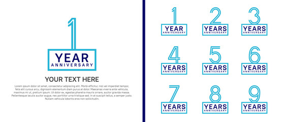 logo anniversary set. blue color with square on white background for special event