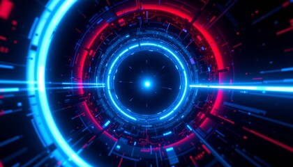Fototapeta premium an intricate digital graphic of a futuristic holographic interface, featuring a variety of geometric shapes, lines, and circles in a vivid display of blue, red, and white lights.