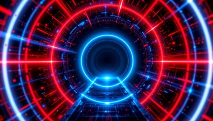 Fototapeta premium a visually striking scene featuring a futuristic, circular portal with a digital interface