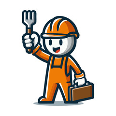 Fototapeta premium Vibrant Builder Mascot in Hardhat and Vest Holding Toolbox with Smile for Company Presentation Vector Graphics Logo Poster Web Illustration Branding and Product Identity