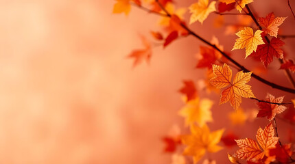 Obraz premium Autumn Leaf on Branch with Orange Background