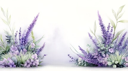 Elegant watercolor floral arrangement in soft lavender hues