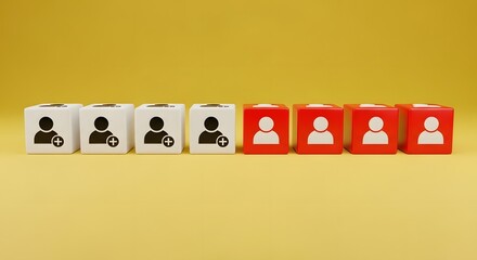 Conceptual dice shifting phrases from new member onboarding to current team, set against yellow backdrop