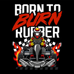 Go-Kart sport racing red color with a man driver from front view logo cartoon illustration