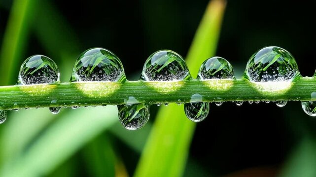 Closeup of frog eggs on green stem amphibian wildlife nature macro photography