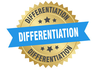 differentiation. differentiation round blue and gold label isolated on transparent background