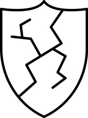 Cracked Shield Outline Icon for Graphics, Designs, Books, Adverts, Apps
