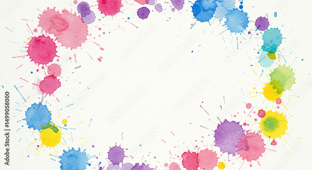 Poster vibrant watercolor splash circle frame creating joyful artistic effect on white paper provides a cre