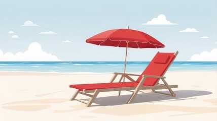 Fototapeta premium Cartoon Sun Lounger and Umbrella