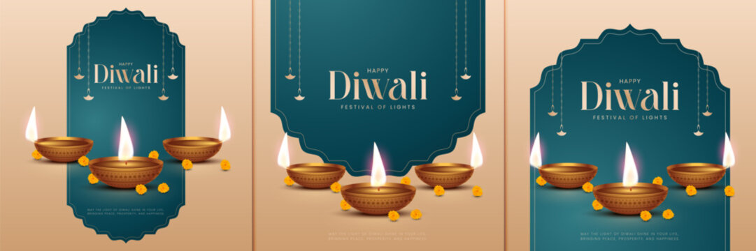Happy Diwali - festival of lights colorful poster template design with decorative diya lamp. vector illustration. Indian festival of lights Happy Diwali, holiday Background, Diwali celebration.