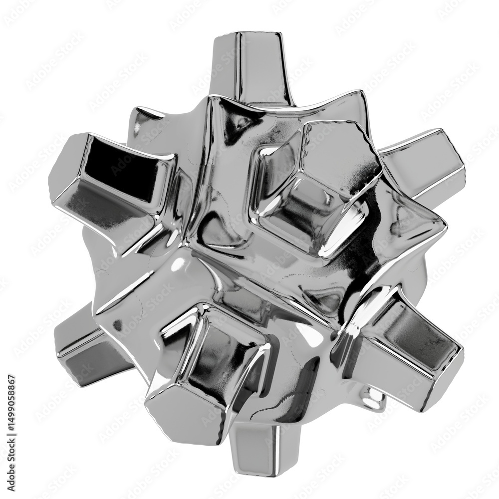 Poster modern chrome geometric object: a 3d rendered abstract object with a bright, silvery chrome surface 