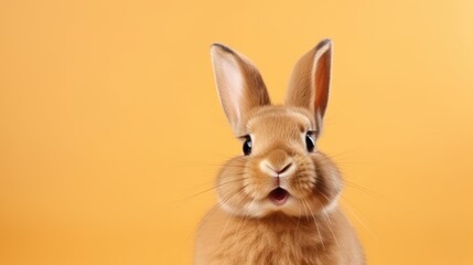Fototapeta premium cute animal pet rabbit or bunny brown color smiling and laughing isolated with copy space for easter background, rabbit, animal, pet, cute, fur, ear, mammal, background, celebration, generate by AI.