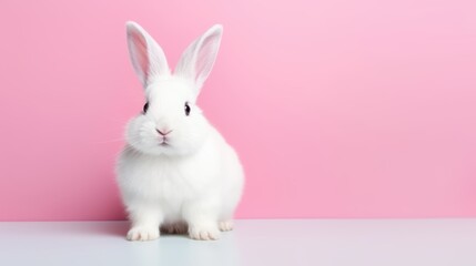 cute animal pet rabbit or bunny white color smiling and laughing isolated with copy space for easter background, rabbit, animal, pet, cute, fur, ear, mammal, background, celebration, generate by AI