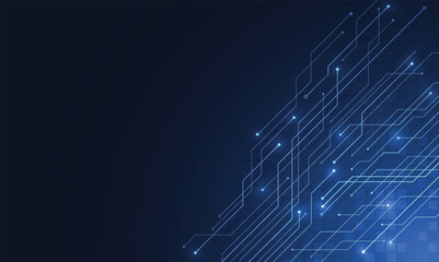 Abstract blue glowing line technology circuit board background design. Communication dot and line speed internet concept. Vector illustration