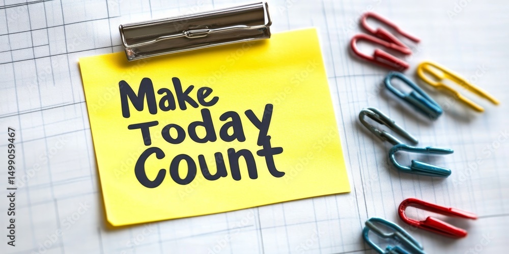 Poster motivational quote make today count on a note, highlighting time management and productivity.