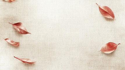 Soft Pink Leaves on Natural Linen Background for Elegant Decor