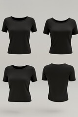 T-shirt mockup. Black short-sleeve t-shirt front and back views. Apparel template for fashion design and digital branding projects.