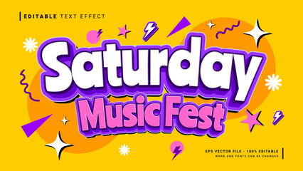 Obraz premium Saturday music fest editable text effect retro and vintage style